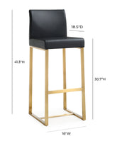 Denmark Black Performance Vegan Leather and Gold Steel Barstool - Set of 2 Model: TOV-K3673
